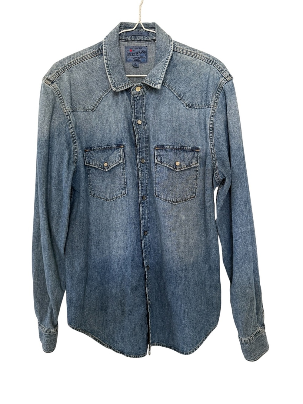 Lucky Brand Women’s Blue Denim Western Button-Down Shirt Pearl Snaps Size Medium